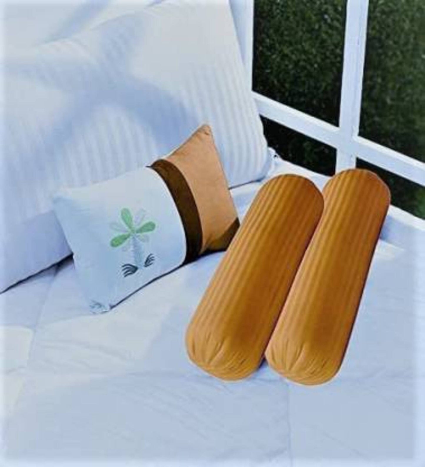 JDX Microfibre Round Bolster Bed/Sofa/Diwan Pillow | Light, Soft & Fluffy for Neck & Back Support | Washable Breathable, Durable | Size 15x34 Inch - Big Round Pillow | Set of 2