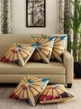 JDX Set of 5 designer Hand Made Jute Throw/Pillow Cushion Covers - (16 X 16 INCHES)