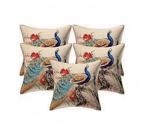 JDX designer Printed Hand Made Jute Throw/Pillow Cushion Covers pack of 5 - (16 X 16 INCHES)