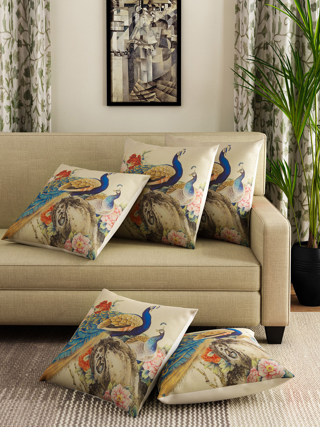 JDX designer Printed Hand Made Jute Throw/Pillow Cushion Covers pack of 5 - (16 X 16 INCHES)