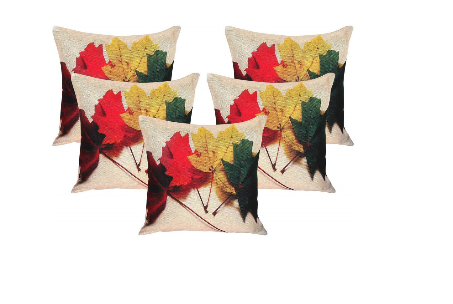 JDX designer Leaf Printed Hand Made Jute Sofa Cushion Covers pack of 5 - (16 X 16 INCHES)