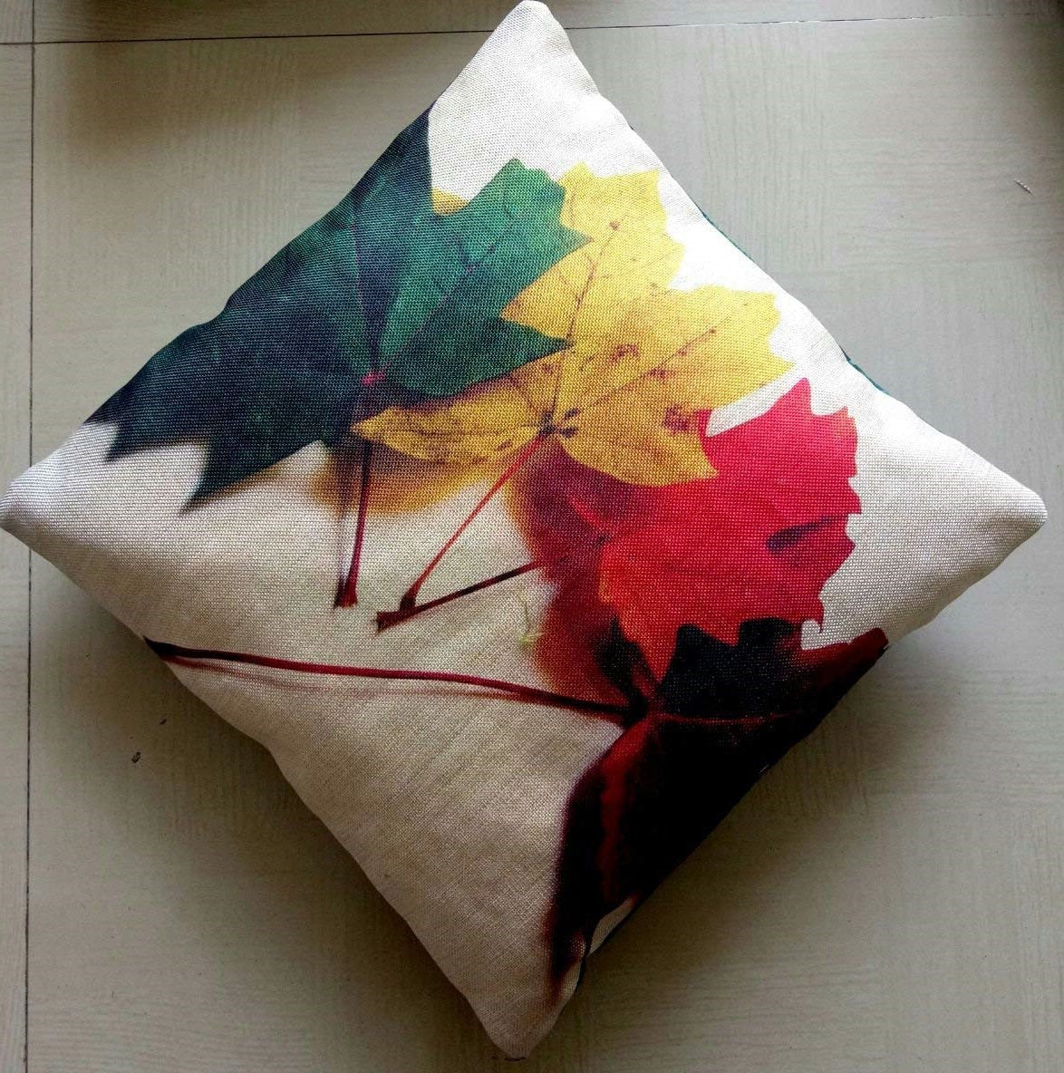 JDX designer Leaf Printed Hand Made Jute Sofa Cushion Covers pack of 5 - (16 X 16 INCHES)
