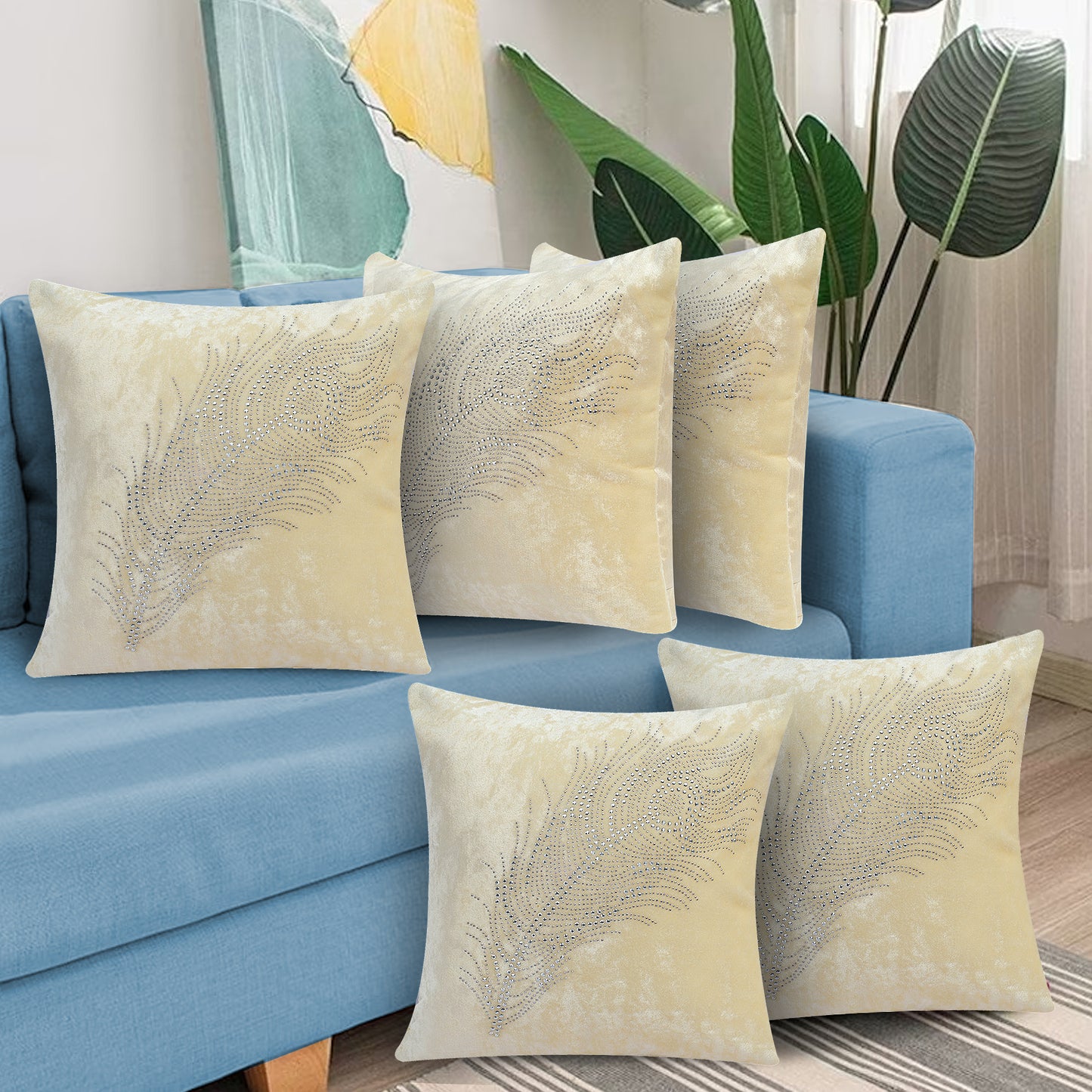 JDX Set of 5 Decorative Hand Made Velvet Throw/Pillow Cushion Covers - (16 X 16 INCHES)