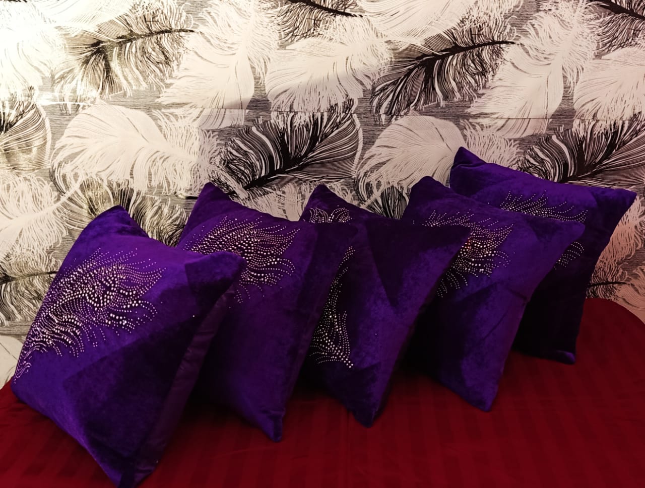 JDX Set of 5 Decorative Hand Made Velvet Throw/Pillow Cushion Covers - (16 X 16 INCHES)