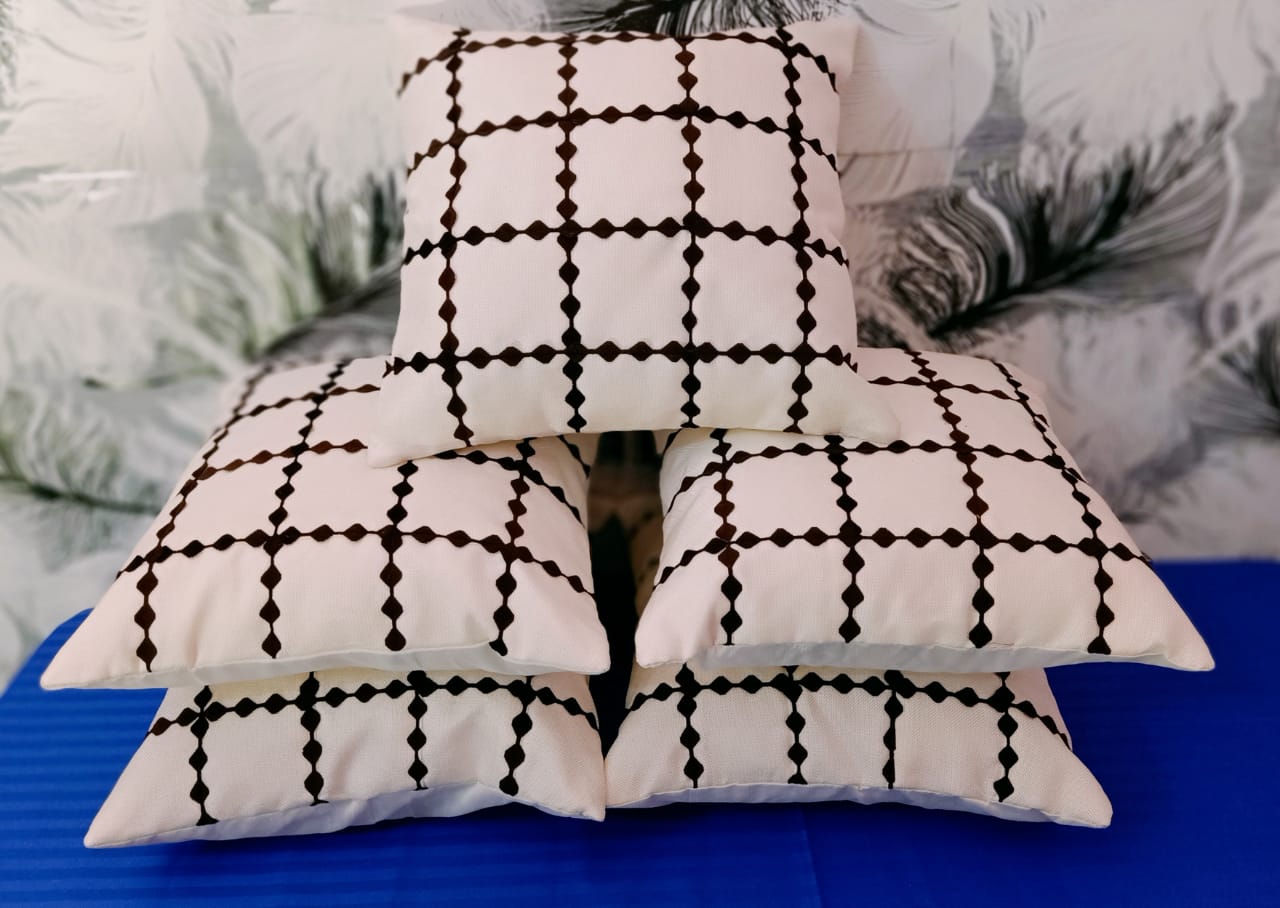 JDX Designer checkred cushion Cover Set Of 5 for sofa and Living Room (16x16 Inches, White with Black Striped) | Cushion Cover, Cushion Cover Set of 5, Sofa Cushion Covers