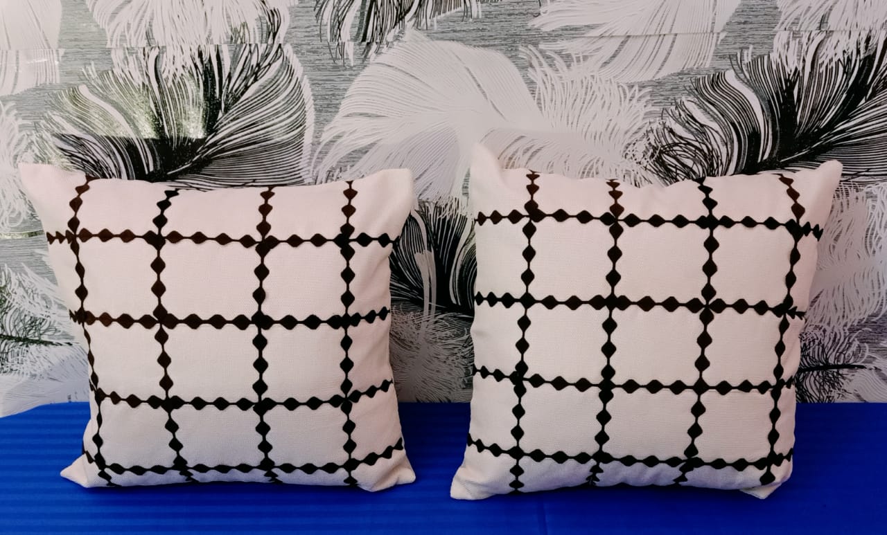 JDX Designer checkred cushion Cover Set Of 5 for sofa and Living Room (16x16 Inches, White with Black Striped) | Cushion Cover, Cushion Cover Set of 5, Sofa Cushion Covers
