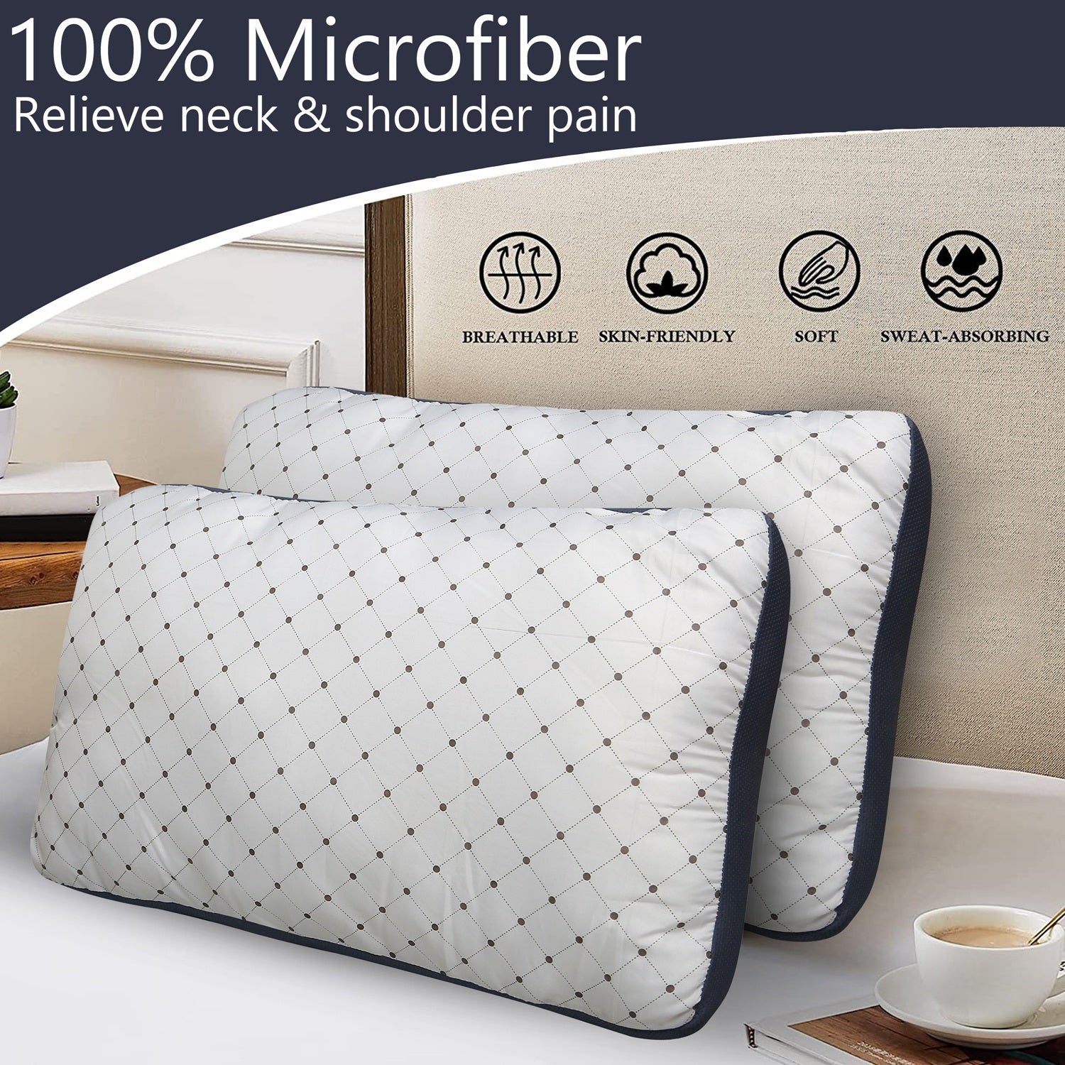 JDX Sleeping Pillows | Hotel Quality Premium Conjugated Fiber Pillow set of 2 | Sofa Pillow, Pillows for Sleeping, pillows, pillows set 2, Pillows for Bed, pillow, soft pillow | takiya set of 2 - JDX STORE