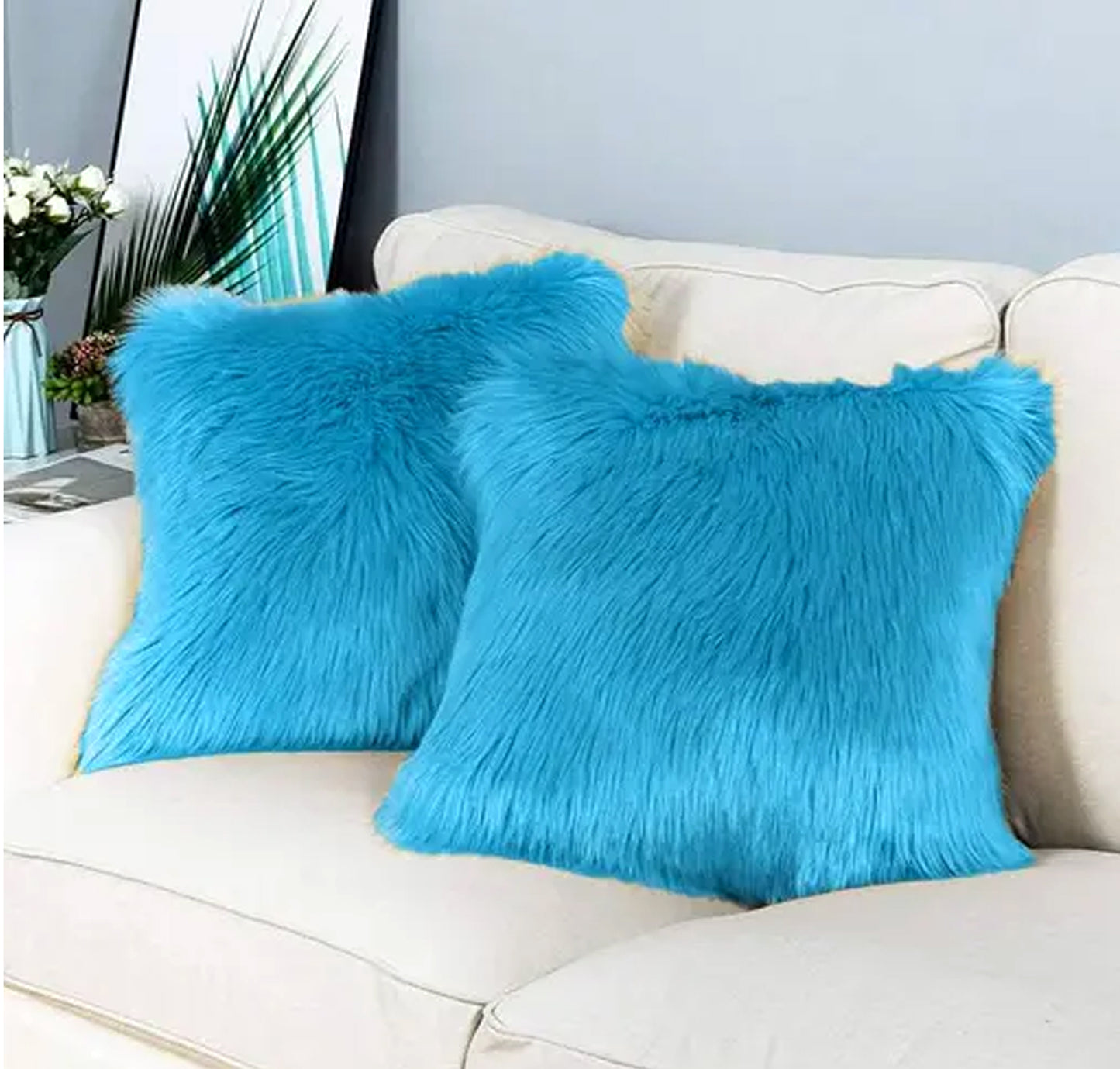 JDX fur Cushion | Ultra Soft Colored Fur (Double Side) Sofa Cushion Set of 2 for Living Room (cushion16x16 inches) | cushion, cushion set, cushion set of 2