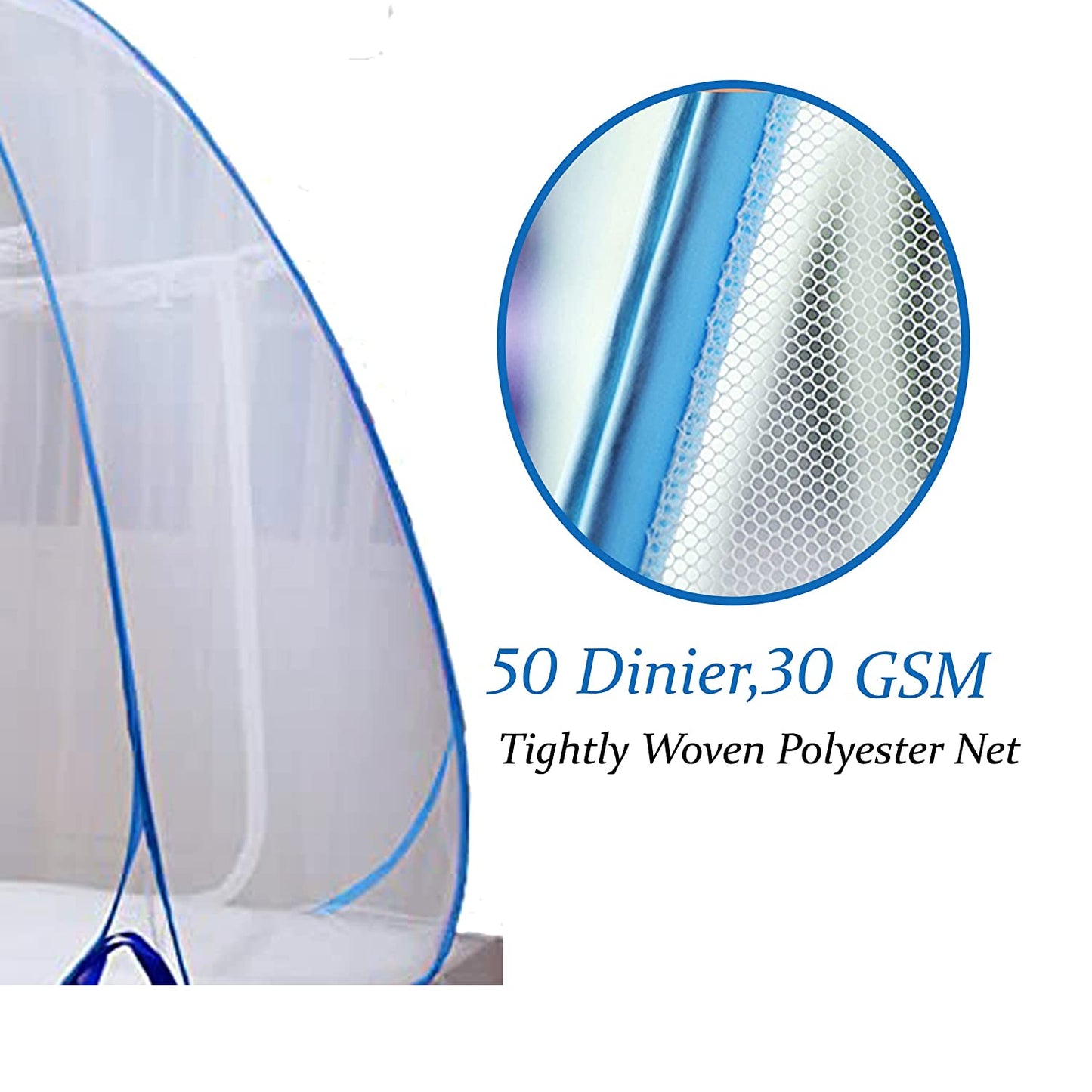 JDX Mosquito Net for Double Bed | Queen Size Foldable Machardani | Polyester 30GSM Strong Net | PVC Coated Corrosion Resistant Steel Wire - Blue | machardani