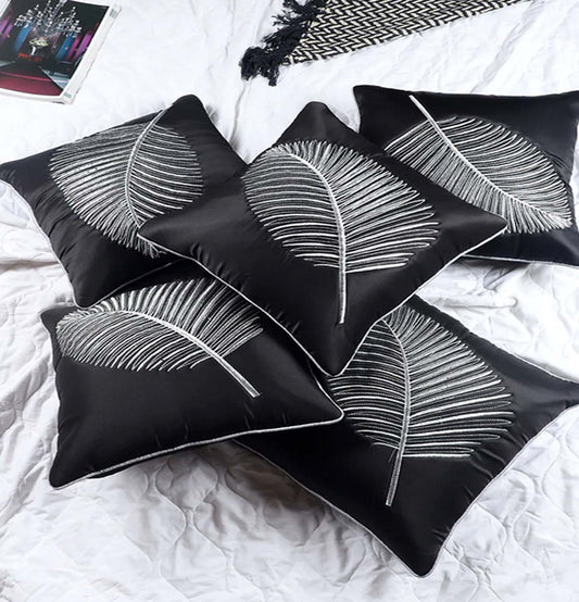 JDX Cushion Cover Set Cushion Cover| Designed Velvet Cushion Cover  Set of 5 16x16 inches or 40x40 cm | Cushion Cover, Cushion Cover Set of 5, Sofa Cushion Covers (Black) (Copy)