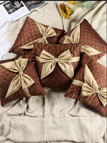 JDXSet of 5 Decorative Velvet Throw/Pillow Cushion Covers - (16 X 16 INCHES, Brown) |  Cushion Cover, Cushion Cover Set of 5, Sofa Cushion Covers