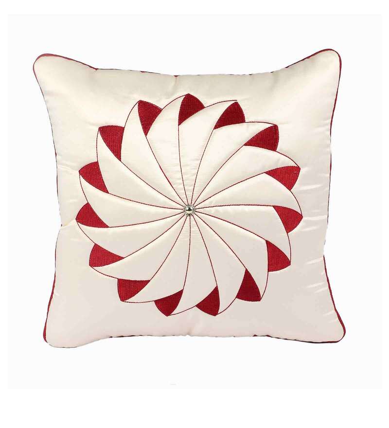 JDX Designer Decorative Silk Throw Cushion Cover for Couch, Sofa, Bed, Indoor, Living Room & Bedroom 40x40 cm Set Of 5, Red | (Cream)