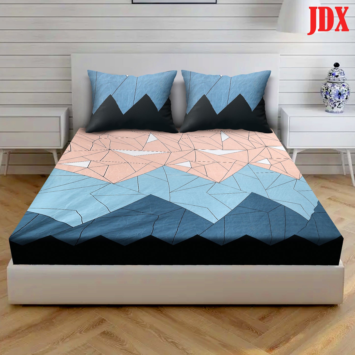 JDX BedSheet Cotton Feel Glace Cotton Elastic Fitted Printed Queen Size Double Bed Bedsheet with 2 Pillow Cover(72"x78", Multicolor)