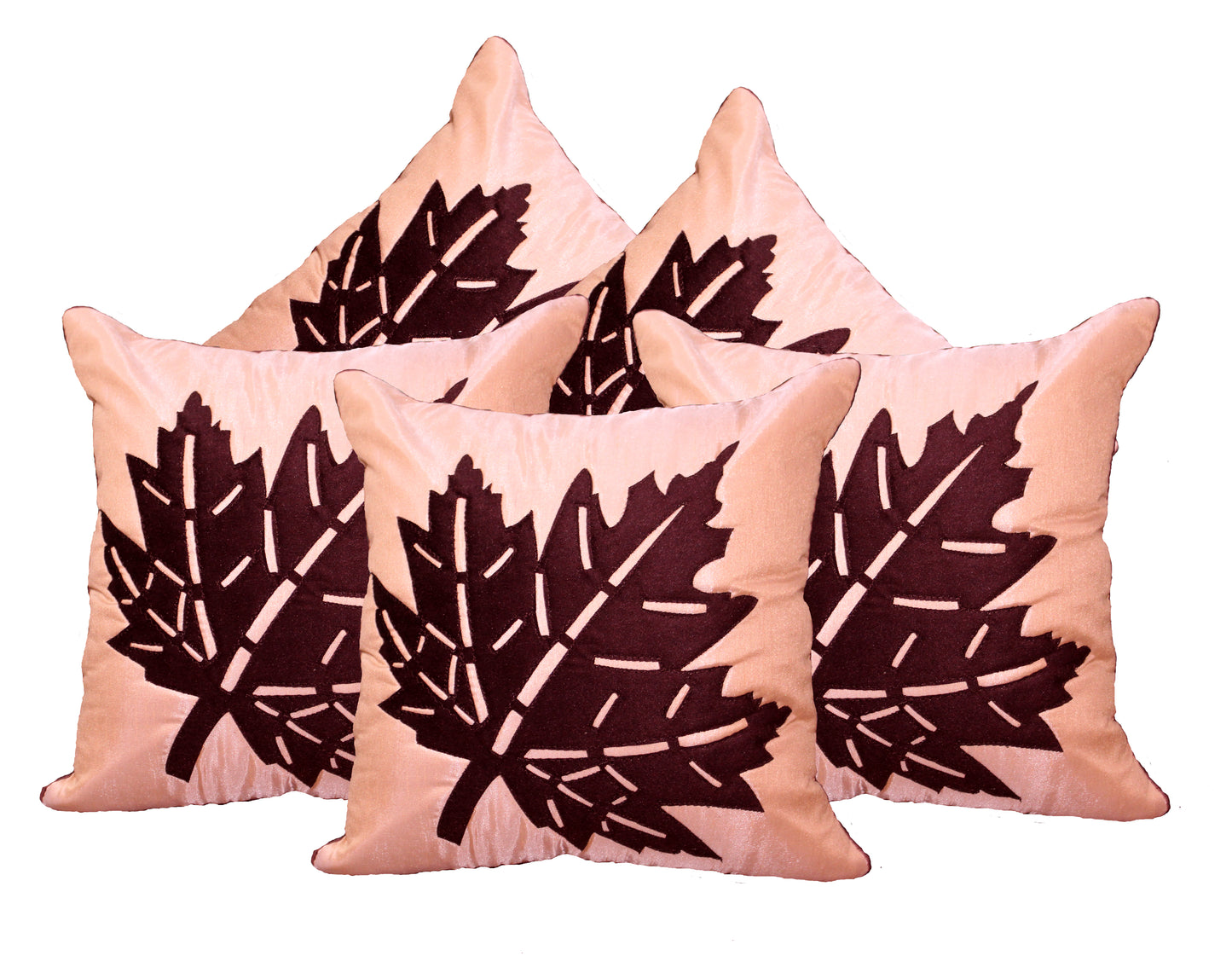 JDX Luxurious Hotel Quality Leaf Pattern Cushion Cover 16x16 Inches | Set of 5 Decorative Hand Made Velvet Throw/Pillow Cushion Covers - Brown