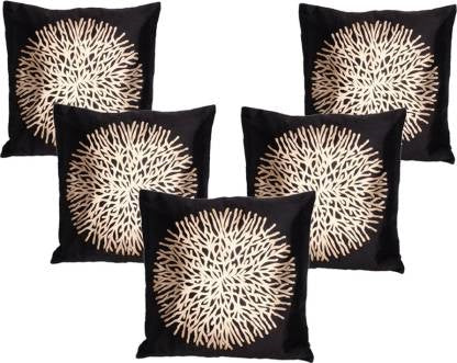 JDX Cushion Cover Set Cushion Cover Set of 5 | Prited Velvet Cushion Cover Set 16x16 inches or 40x40 cm | Cushion Cover, Cushion Cover Set of 5, Sofa Cushion Covers (Black)