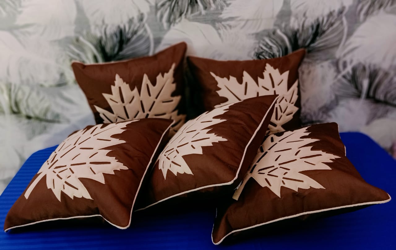 JDX Luxurious Hotel Quality Leaf Pattern Cushion Cover 16x16 Inches | Set of 5 Decorative Hand Made Velvet Throw/Pillow Cushion Covers - Brown