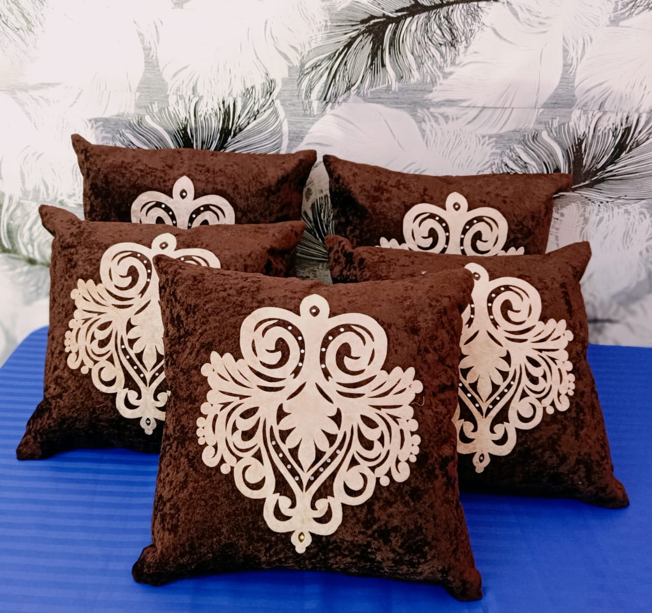 JDXSet of 5 Decorative Hand Made Velvet Throw/Pillow Cushion Covers - (16 X 16 INCHES, Brown) |  Cushion Cover, Cushion Cover Set of 5, Sofa Cushion Covers