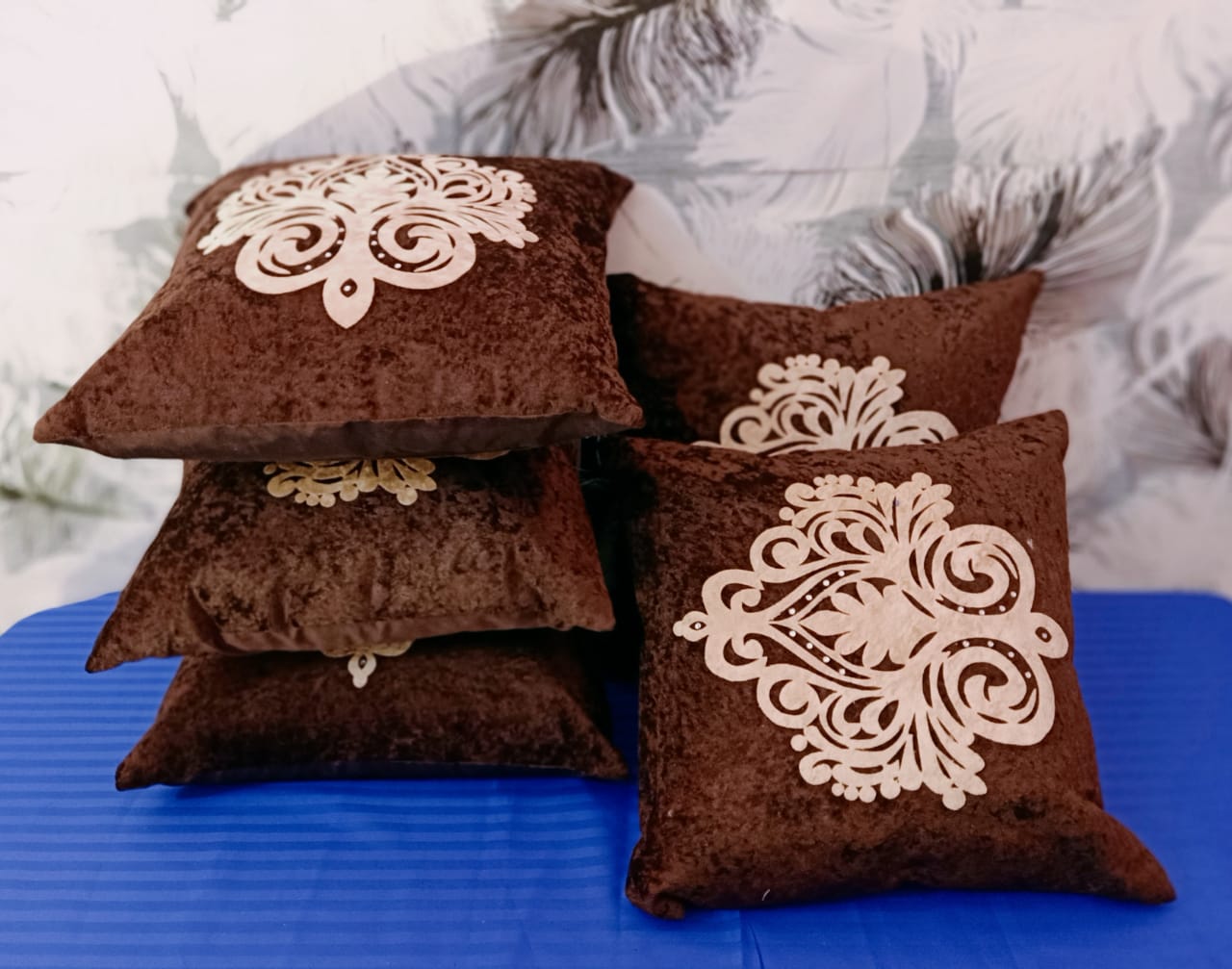 JDXSet of 5 Decorative Hand Made Velvet Throw/Pillow Cushion Covers - (16 X 16 INCHES, Brown) |  Cushion Cover, Cushion Cover Set of 5, Sofa Cushion Covers