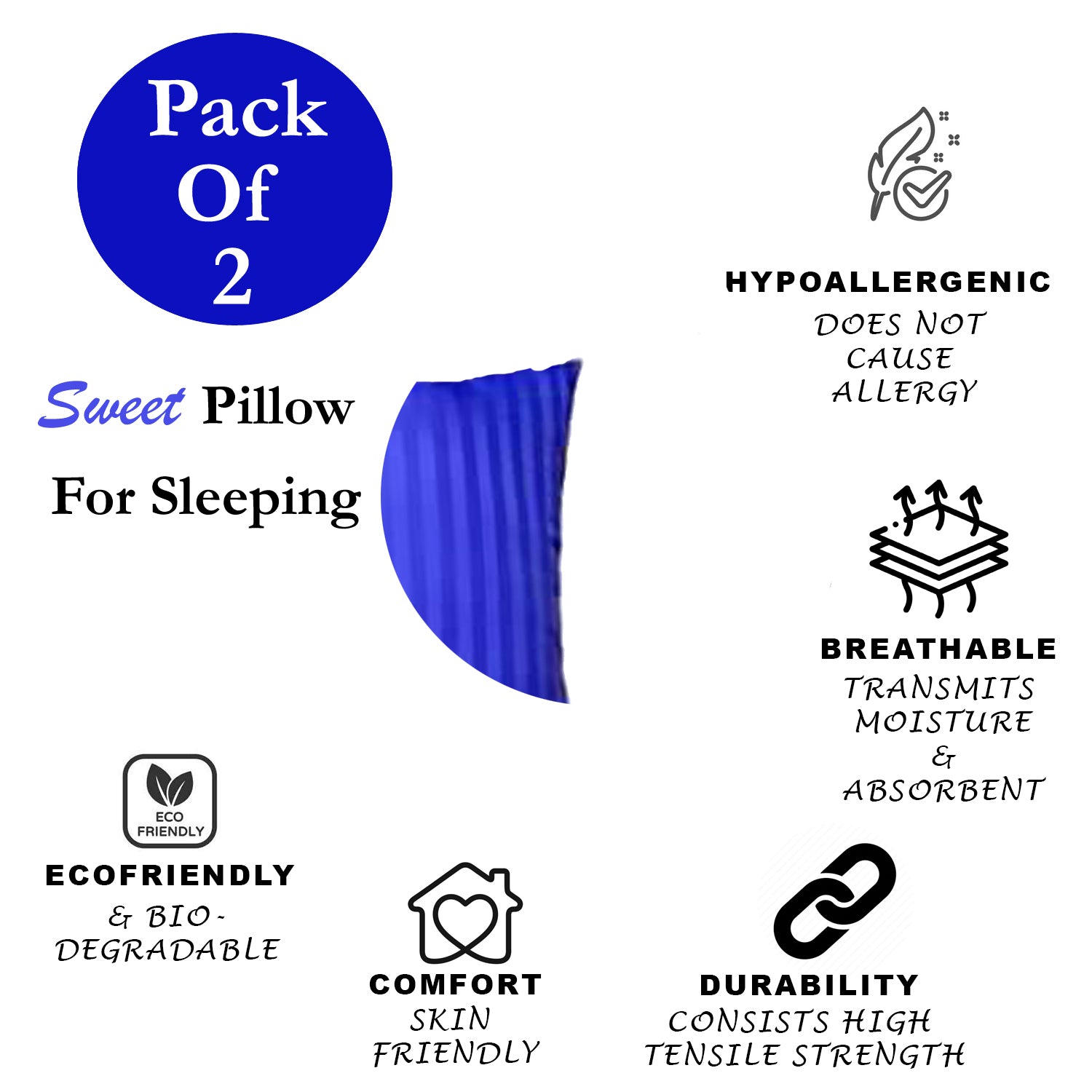 JDX Attractive Blue Microfiber Pillow Filler Set of 2  for Home and Bedroom - JDX STORE