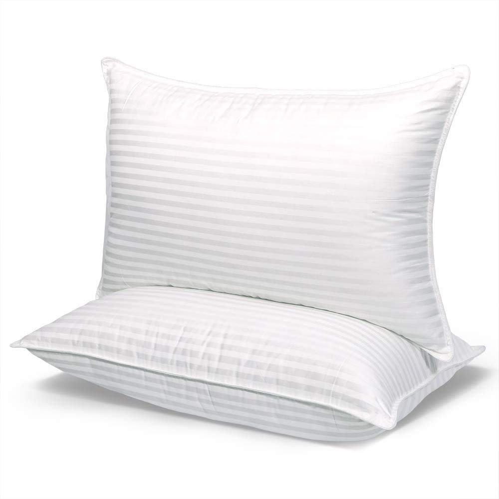 Premium Striped Fabric Luxury Premium Pillows - Pack of 2 Pcs| White | Conjugated Virgin Fiber Filling | Hotel Quality Linen - JDX STORE