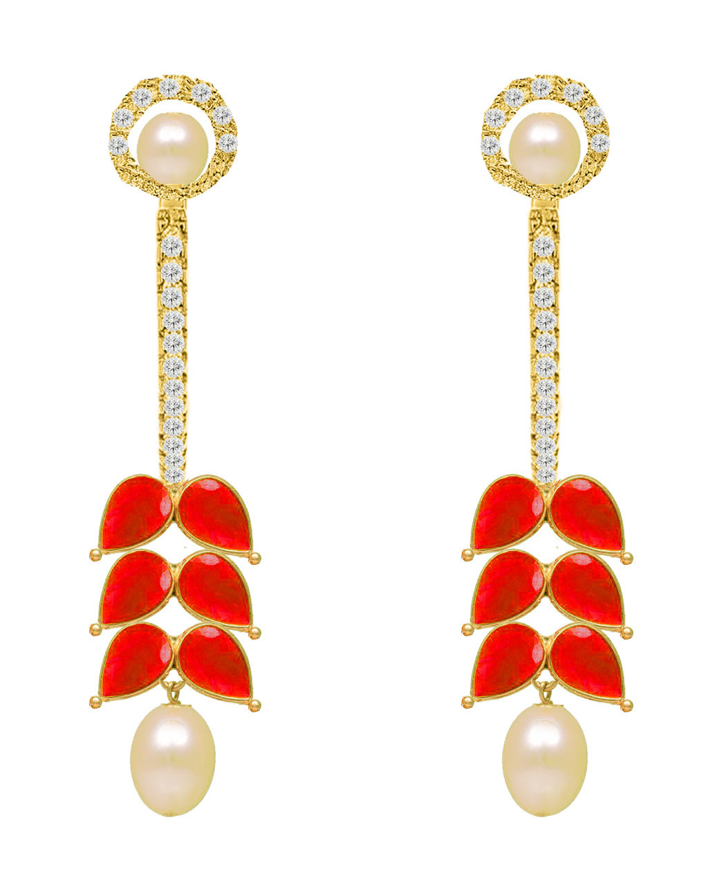 JDX Latest Pearl and Red Kundan Work Earring Set for Women and Girls - JDX STORE
