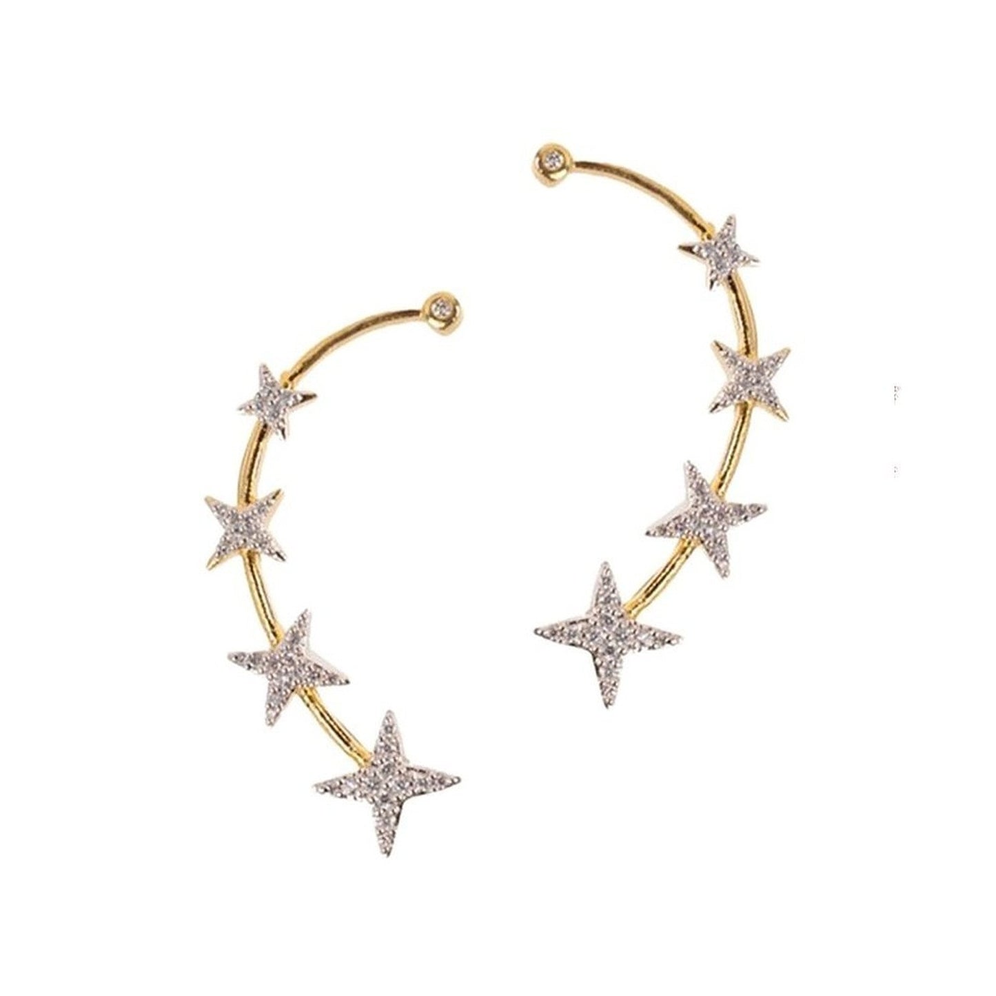 JDX Star Shape Crystel Studd Golden Plated Earcuff Earring Set For Women and Girls - JDX STORE