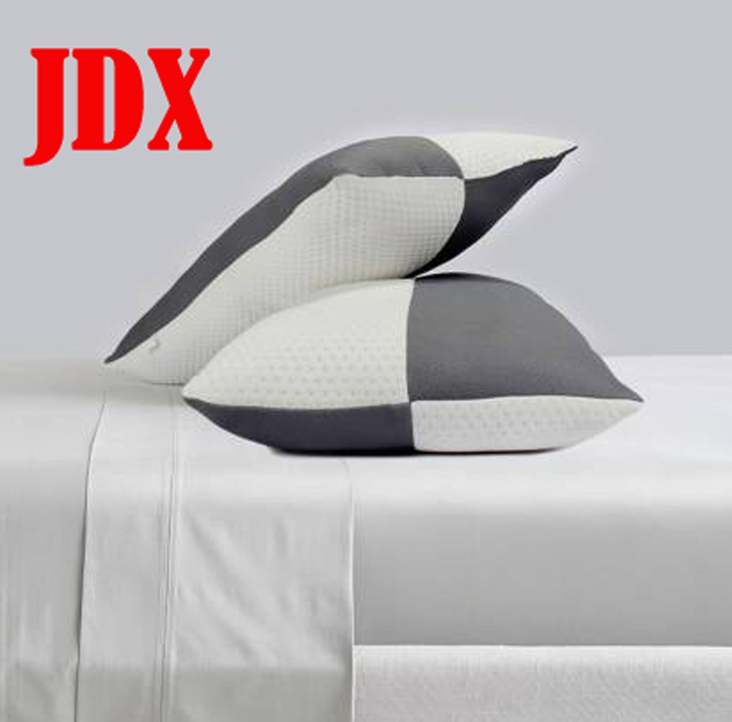 JDX Luxury 16x24 Inch Grey and White Microfibre Geometric Sleeping Pillow Pack of 2  (White, Grey)